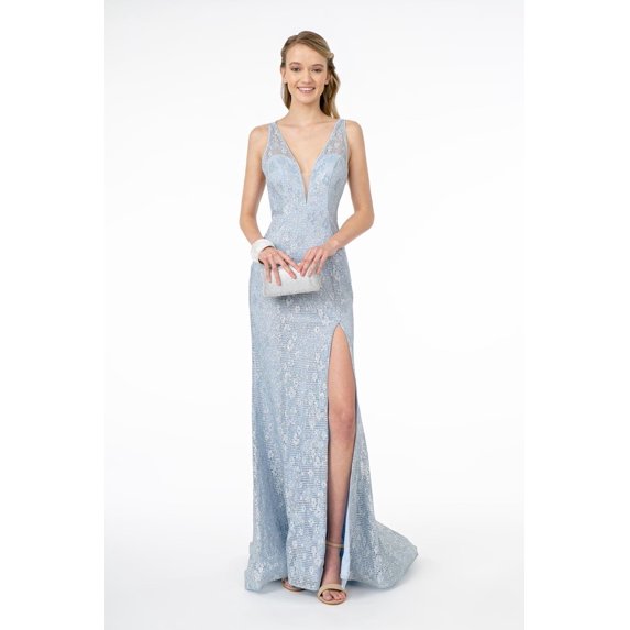Women's Elizabeth K Glitter Formal Gown Gl2898 Blue Size XS