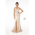 thumbnail image 1 of Women's Elizabeth K Glitter Mesh V Neck Gown Gl1844 Light Gold Size S, 1 of 5