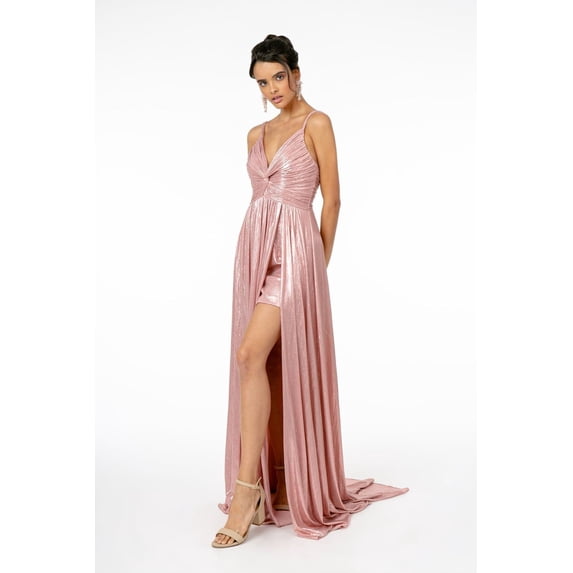 Women's Elizabeth K Glossy Spaghetti Strap Gown Gl2927 Dusty Rose Pink Size XL