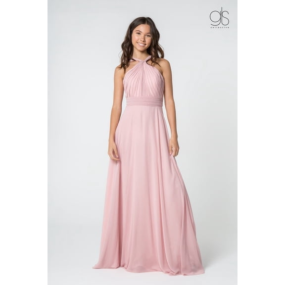 Women's Elizabeth K High Neck A-line Chiffon Dress Gl2816 Dusty Rose Pink Size M