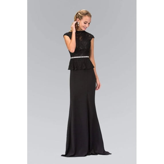 Women's Elizabeth K High Neck Cap Sleeve Gown Gl1421 Black Size 3XL