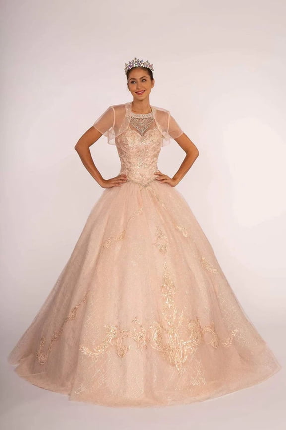 Women's Elizabeth K Illusion Sweetheart Glitter Ball Gown Gl2600 Blush Pink Size 2XL