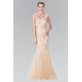 thumbnail image 1 of Women's Elizabeth K Long Beaded Lace Mermaid Dress Gl2276 Champagne Goldish Beige Size XS, 1 of 4
