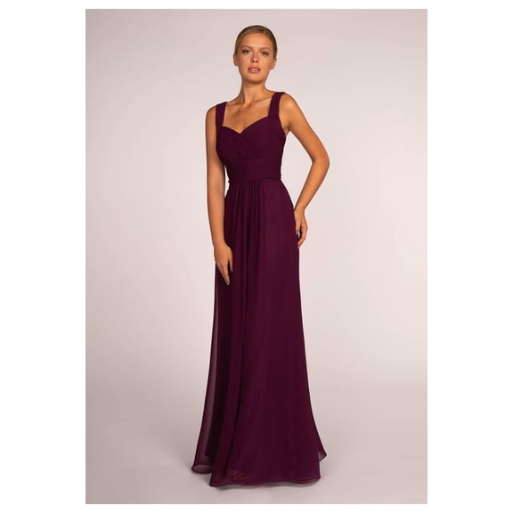 Women's Elizabeth K Long Chiffon Ruched Dress Gl2608 Eggplant Size M