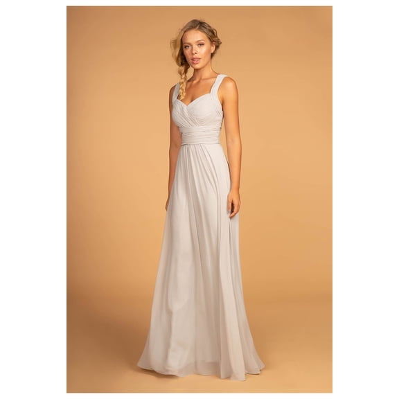 Women's Elizabeth K Long Chiffon Ruched Dress Gl2608 Silver Size XL