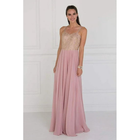 Women's Elizabeth K Long Embellished Chiffon Gown Gl1571 Dusty Rose Pink Size S