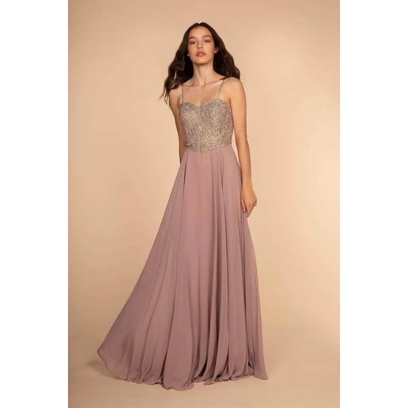Women's Elizabeth K Long Embellished Chiffon Gown Gl1571 Mauve Size XS