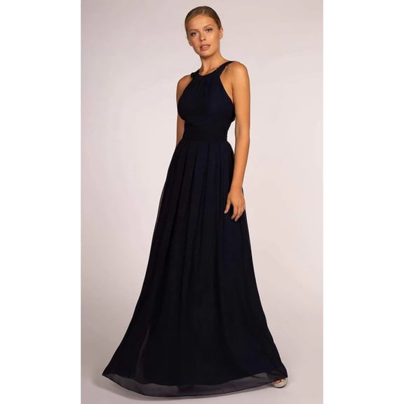 Women's Elizabeth K Long High Neck Halter Dress Gl2605 Navy Blue Size 3XL