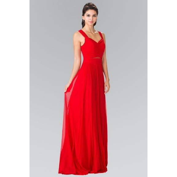 Women's Elizabeth K Long Pleated Cutout Dress Gl2366 Christmas New Year Holiday Red Size S