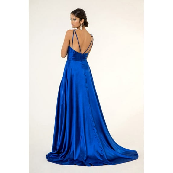 Women's Elizabeth K Long Satin V Neck Dress Gl2963 Sienna Size S