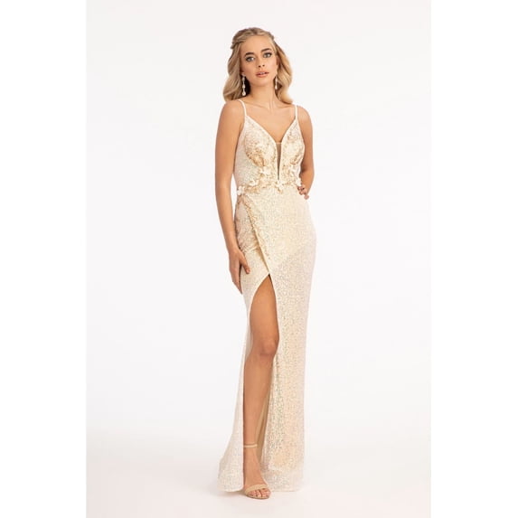 Women's Elizabeth K Mermaid Evening Elegant Gown Gl3053 Champagne Goldish Beige Size XL