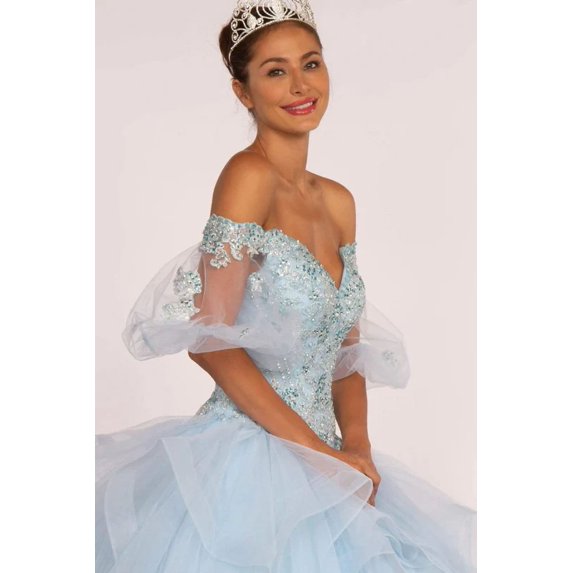Women's Elizabeth K Off Shoulder Ball Gown Gl2601 Baby Blue Size 3XL