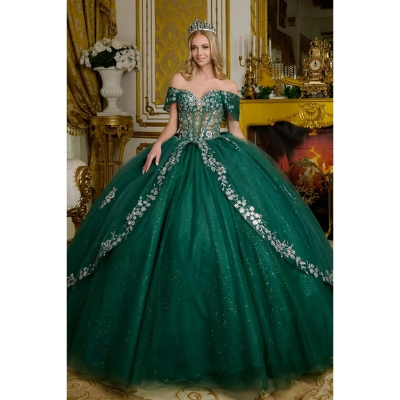 Women's Elizabeth K Off Shoulder Ball Gown Gl3636 Green Size 3XL