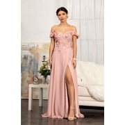 Womens Elizabeth K Off Shoulder Floral Chiffon Gown Gl3018 Dusty Rose Pink Size 3XL