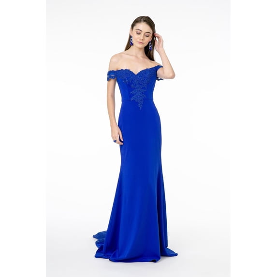 Women's Elizabeth K Off Shoulder Formal Gown Gl2958 Royal Blue Size L