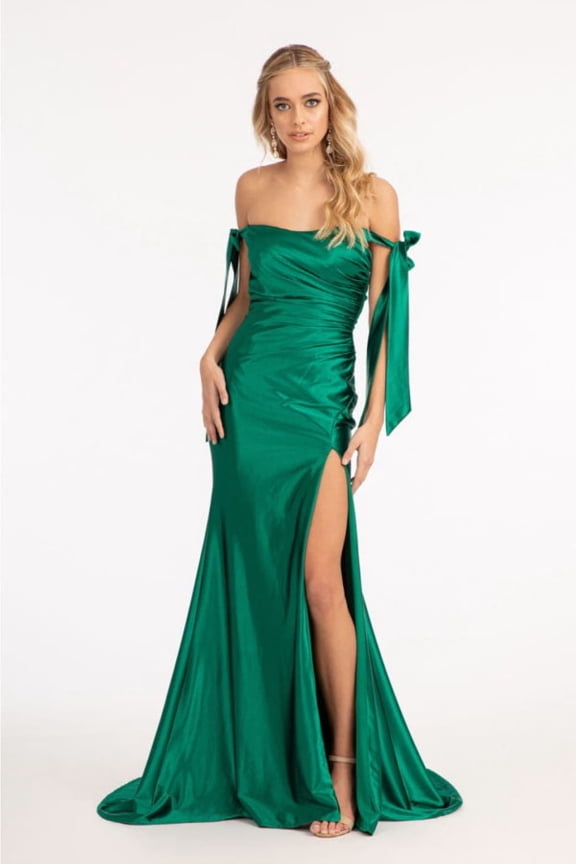 Women's Elizabeth K Off Shoulder Satin Dress Gl3059 Emerald Green Size 3XL