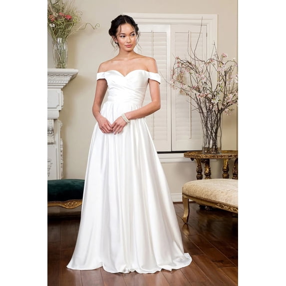 Women's Elizabeth K Off Shoulder Satin Gown Gl1908 Ivory Size 4XL