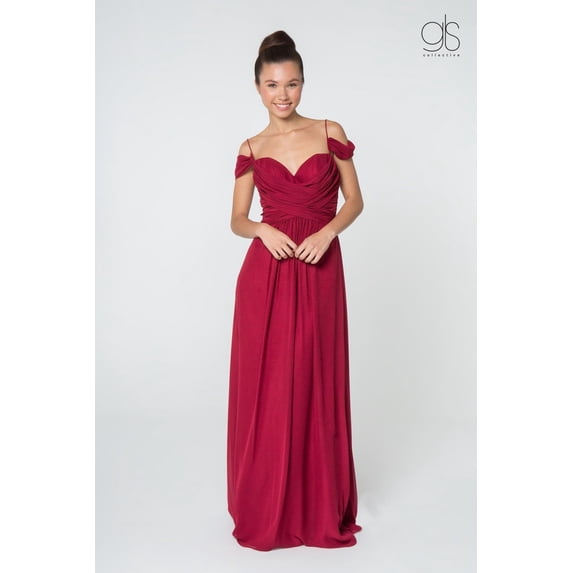 Women's Elizabeth K Ruched A-line Cold Shoulder Dress Gl2824 Burgundy Size S