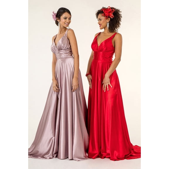 Women's Elizabeth K Satin V Neck Bridesmaids Dress Gl2963 Black Size 3XL