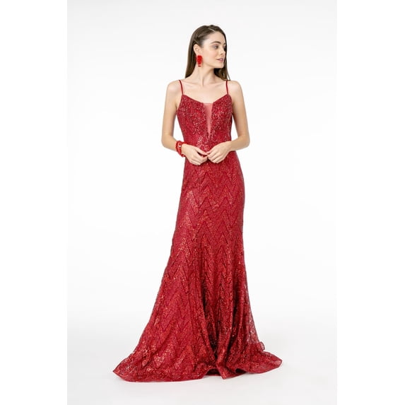 Women's Elizabeth K Sequin Mermaid Gown Gl2950 Burgundy Size 3XL