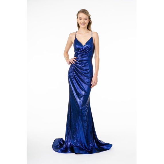 Women's Elizabeth K Shiny Dress Lamé Prom 2026 Gown Gl2943 Royal Blue Size M
