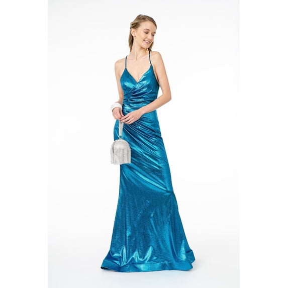 Women's Elizabeth K Shiny Dress Lamé Prom 2026 Gown Gl2943 Turquoise Size M