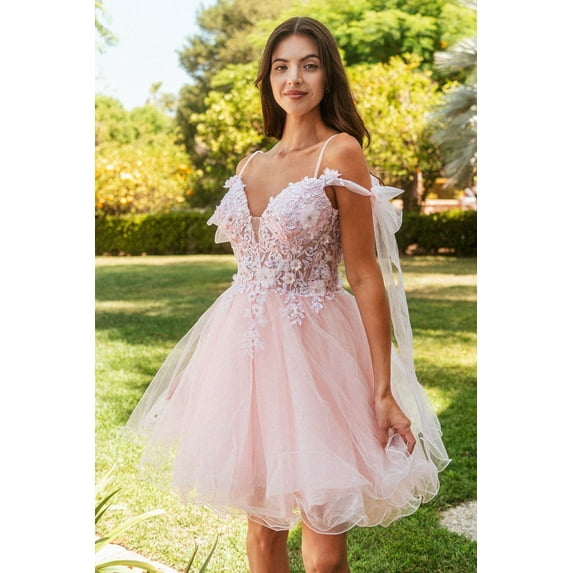 Women's Elizabeth K Short Cold Shoulder Bow Dress Gs3513 Blush Pink Size S