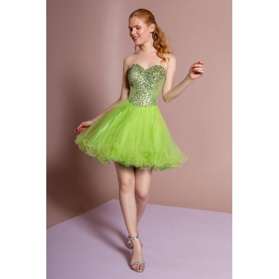 Women's Elizabeth K Short Strapless Jeweled Dress Gs2034 Light Green Size XS