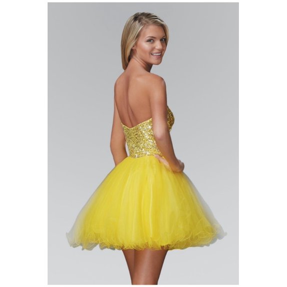 Women's Elizabeth K Short Strapless Jeweled Dress Gs2034 Yellow Size L