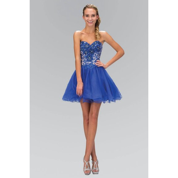 Women's Elizabeth K Short Strapless Lace Bodice Dress Gs1110 Royal Blue Size L