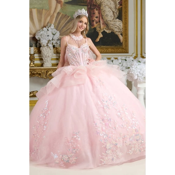 Women's Elizabeth K Sleeveless Cape Ball Gown Gl3645 Blush Pink Size 3XL