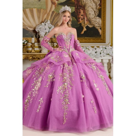 Women's Elizabeth K Strapless Long Sleeve Ball Gown Gl3647 Purple Size XS