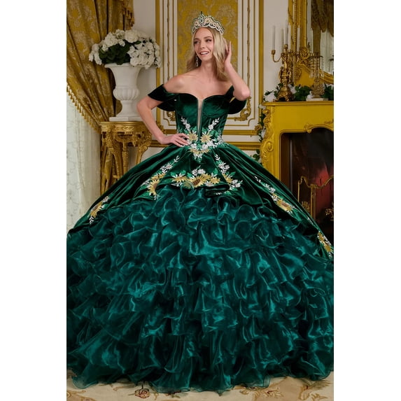 Women's Elizabeth K Sweetheart Ruffled Ball Gown Gl3637 Emerald Green Size XS