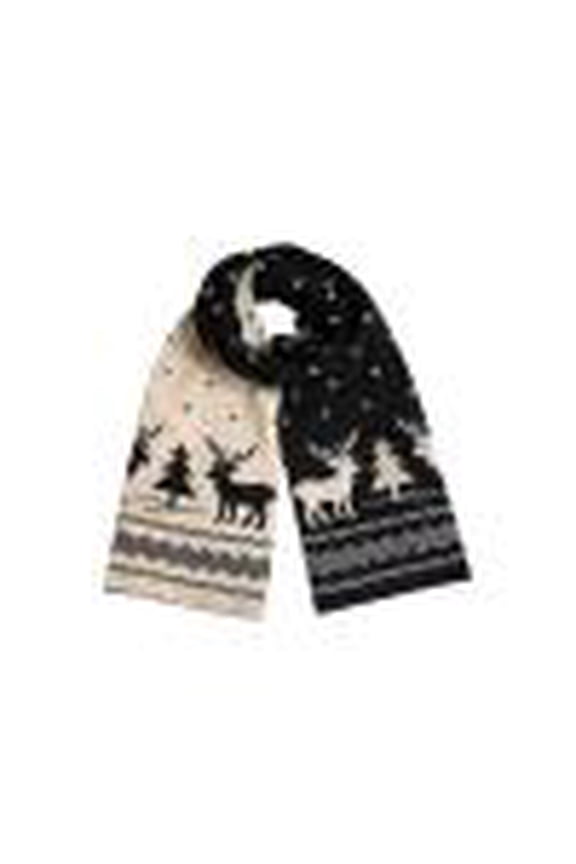 Women's Elk Print Winter Scarf, Versatile Cute Patterned Warm Wrap, Cozy Gift Idea for Christmas, Holidays or Cold Season,Black