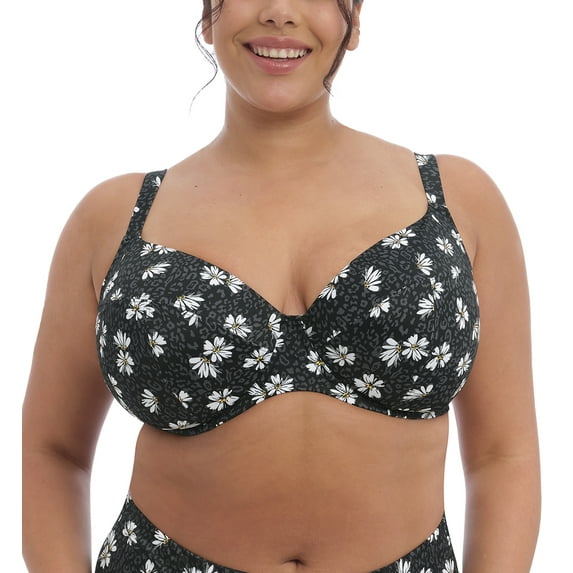Women's Elomi Best ES7274 Plain Sailing Underwire Plunge Bikini Swim Top (Black Daisy 42H)