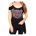 thumbnail image 1 of Women's Embellished Open Shoulder Short Sleeve Tee, Black, Harley Davidson, 1 of 3