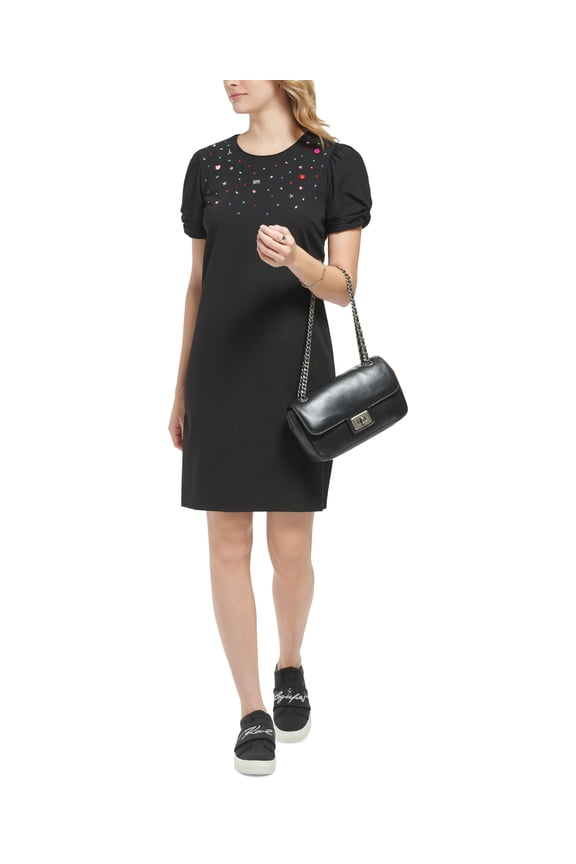 Women's Embellished Short-Sleeve Dress Black 10