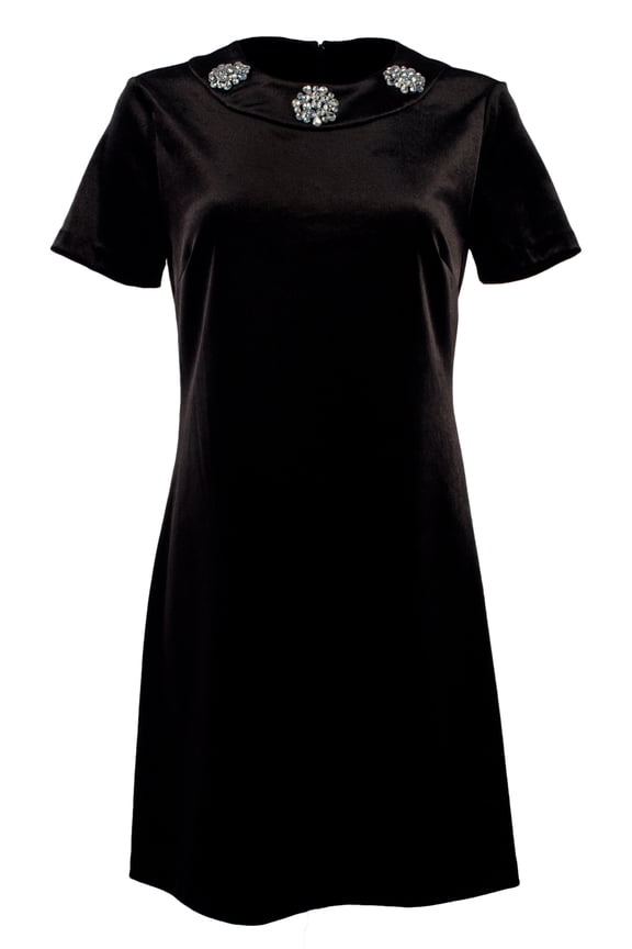 Women's Embellished Velvet Mod Shift Dress Blk Small
