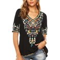 thumbnail image 1 of Women’s Emboridered Tops Short Sleeve Blouse Ethnic Style Floral Pattern Shirts Tunics Blouse, 1 of 6