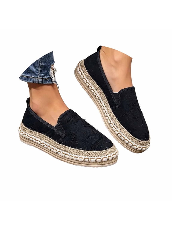 Women's Embossed Jacquard Slip On Espadrille Flats Thin Woven Rope Sole Pastel Color Spring Summer Casual Flat Shoes