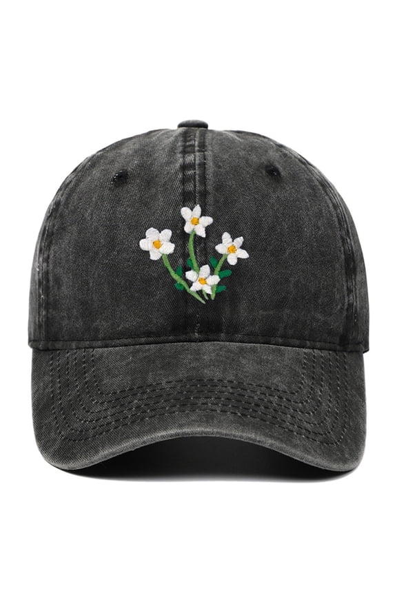 Women's Embroidered Baseball Cap with Flower Design,Adjustable Breathable Trucker Hat,Stylish Sun Protection Casual Cap for Outdoor Travel,Daily Wear,and Summer Activities Black One Size