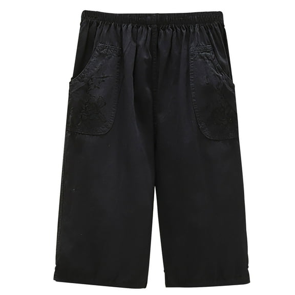 Women's Embroidered Bermuda Shorts High-Rise Knee Length Short Pant with Pockets