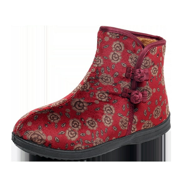 Women's Embroidered Booties - Artificial fur Lined Ankle Boots for Indoor & Outdoor