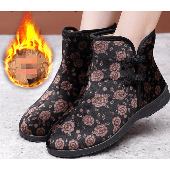 Women's Embroidered Booties - Artificial fur Lined Ankle Boots for Indoor & Outdoor
