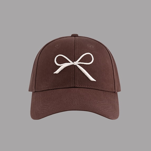 Women's Embroidered Bow Baseball Cap, Versatile Sun Hat for Spring Summer, Fashionable for Cycling, Camping, and Casual Outdoor Activities-Coffee