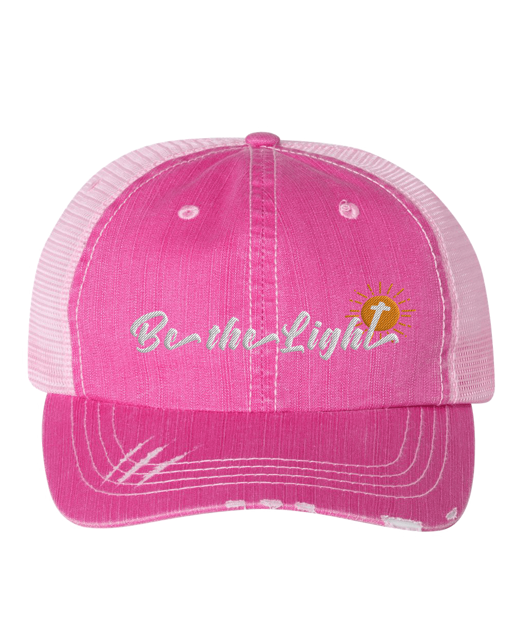 Women's Embroidered Christian Be The Light Distressed Baseball Cap