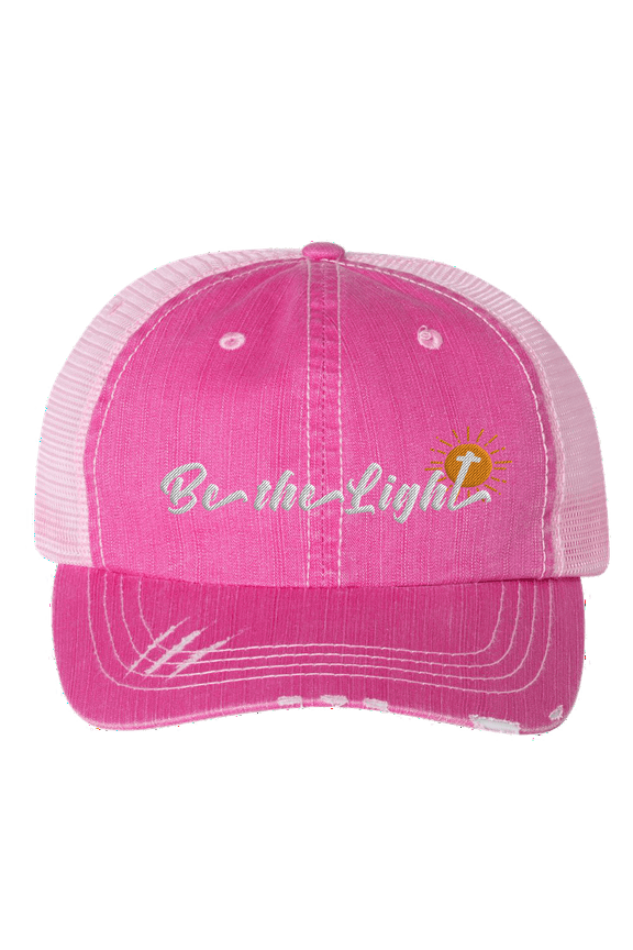 Women's Embroidered Christian Be The Light Distressed Baseball Cap, Pink