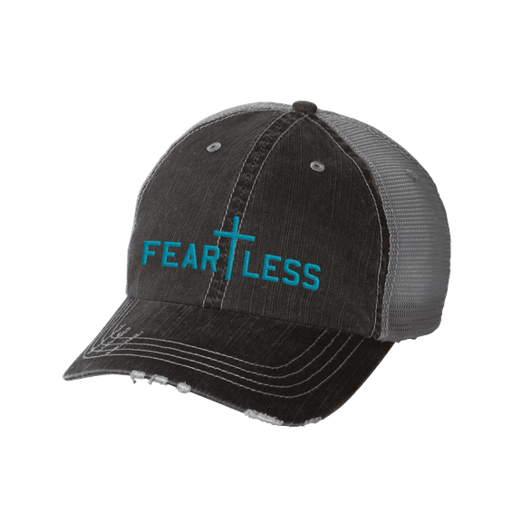 Women's Embroidered Christian Fearless Cross Distressed Baseball Cap, Black