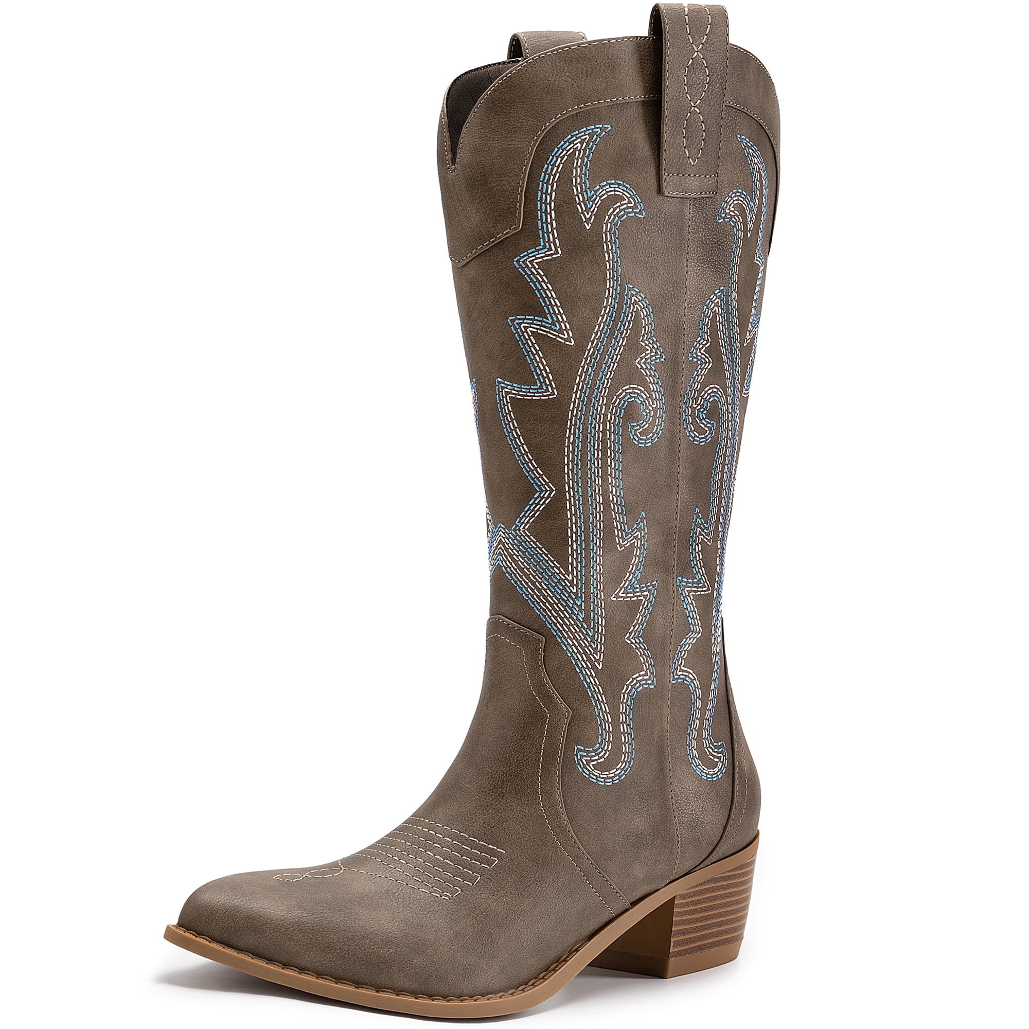 Alsoloveu Women's Embroidered Cowboy Boots - Western Snip Toe, Chunky Heel, Mid Calf, Pull-On - View #3