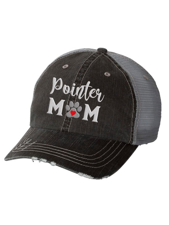 Women's Embroidered Dog Mom Distressed Baseball Cap, Black/Grey-Pointer